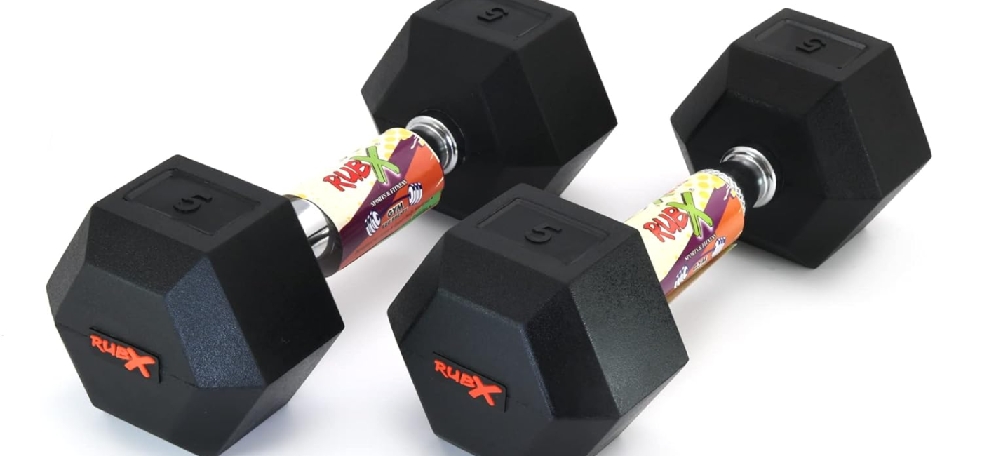 RUBX Rubber Coated Professional Exercise Hex Dumbbells